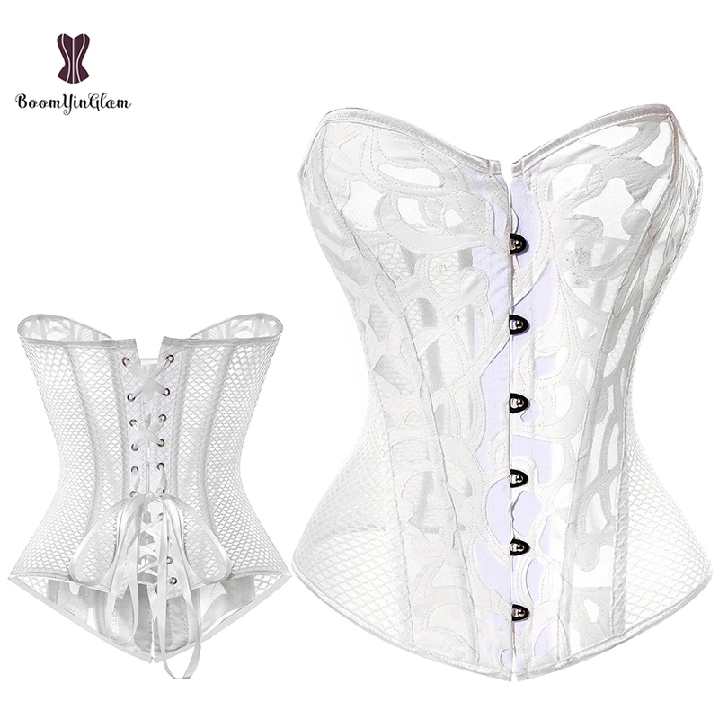 Wholesale price black/white sexy women bustier breathable slimimg body shapwear mesh net corset for summer size xs-6xl 930#