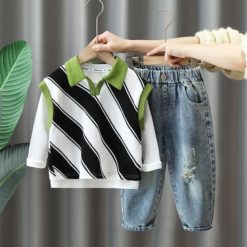 

Free Shipping 2-8Years Kids Boys Clothing Set Fashion T-Shirt + Vest + Pants 3Pcs Suit Boys Suits Children Outfit