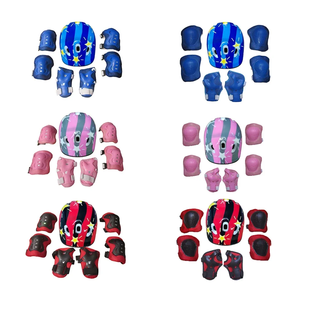 7Pcs/Set Roller Skating Kids Boy Girl Safety Helmet Knee Elbow Pad Sets Children Bicycle Scooter Helmet Protection Safety Guard