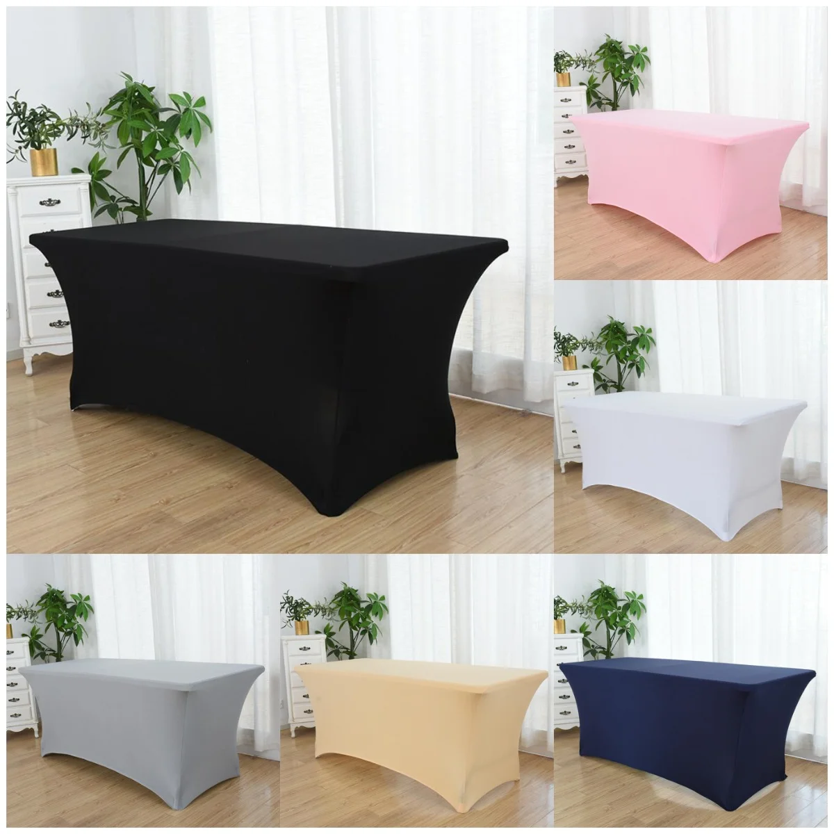 

Wholesale Black Solid Colour Thickened Rectangle Tablecloth Elastic Table Cover for Hotel Restaurant Wedding Banquet Decoration