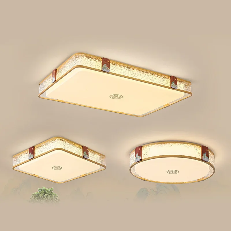 Neo-chinese Style Living Room Ceiling Light Solid Wood Enamel Chinese Style Bedroom Ceiling Light Taklampa Indoor Lighting FYCL