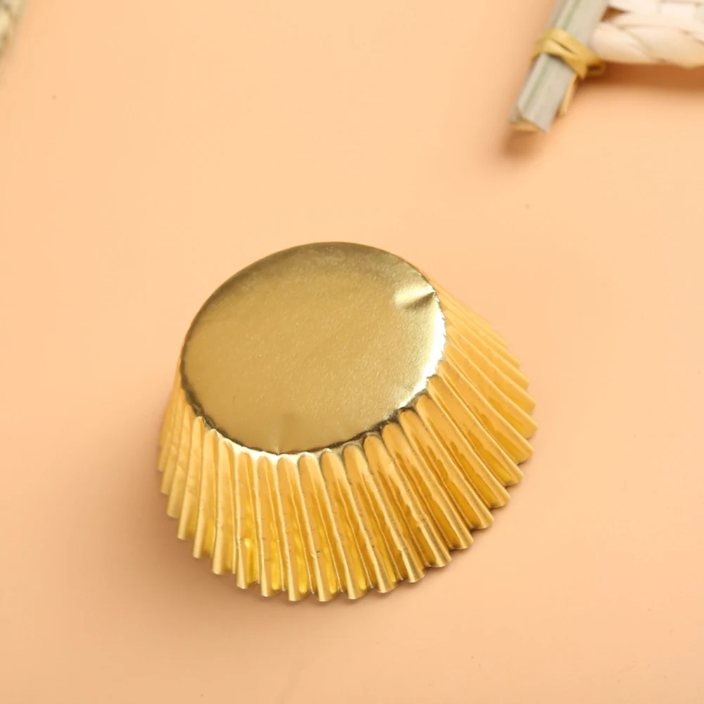 

100Pcs Elegant Foil And Paper Cupcake Liners Golden Molds For Diy Baking With Kids Friends Customers