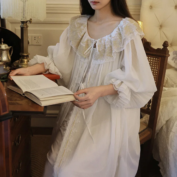 

Комплект халатов из двух предметов, женская длинная ночная рубашка с подушкой на груди, винтажное утреннее платье во французском стиле ретро, элегантная ночная рубашка принцессы, свободная