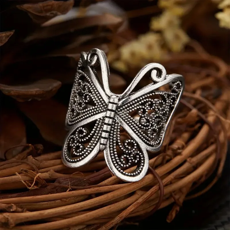 Retro Boho Butterfly Ring For Women Fashion Silver Color Owl Angel Wing Cat Animal Irregular Opening Rings Vintage Jewelry Gift image 6