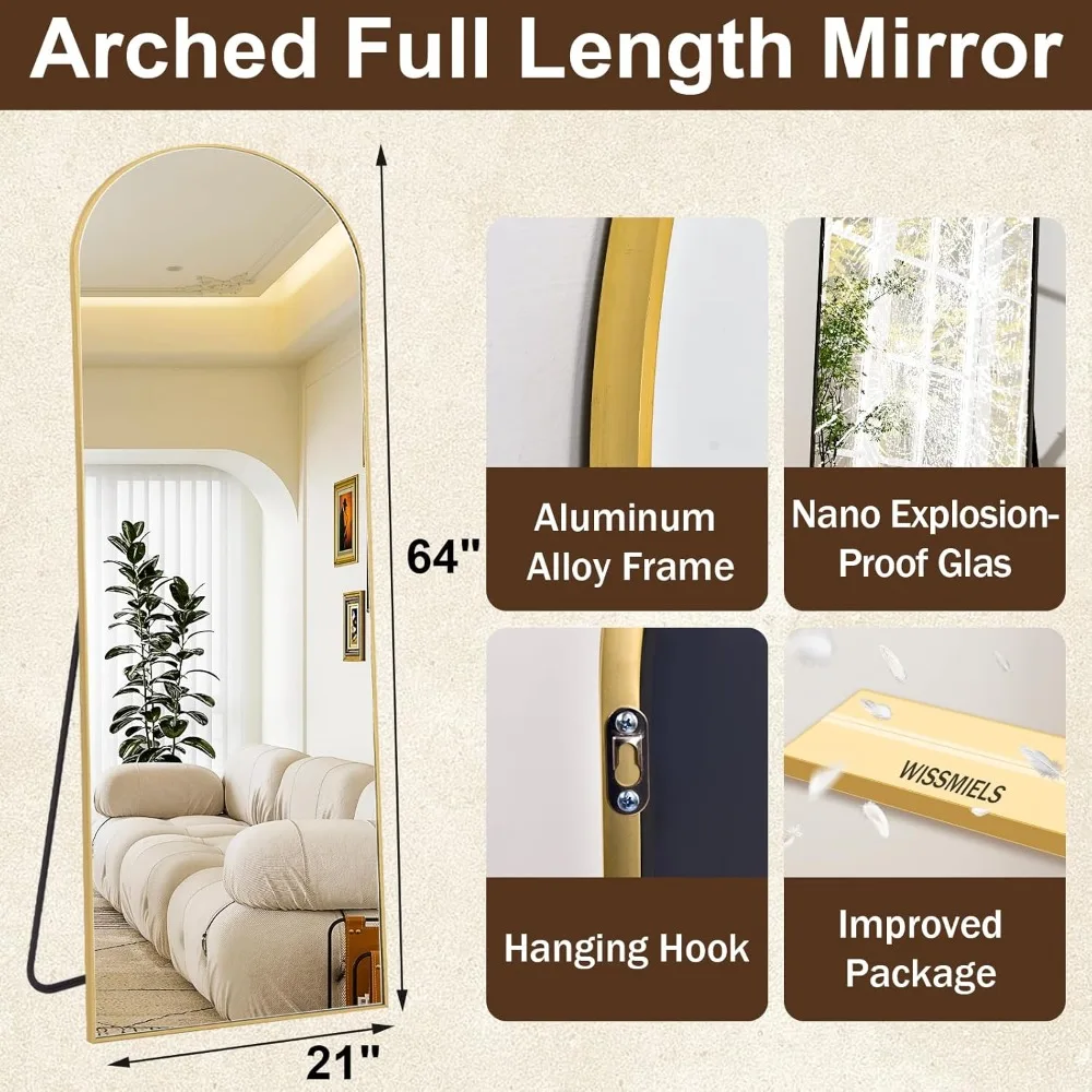 مرآة بإطار من الألومنيوم كاملة الطول مثبتة على الحائط للحمام وغرفة المعيشة، مثالية لديكور المنزل وعاكس كامل الجسم