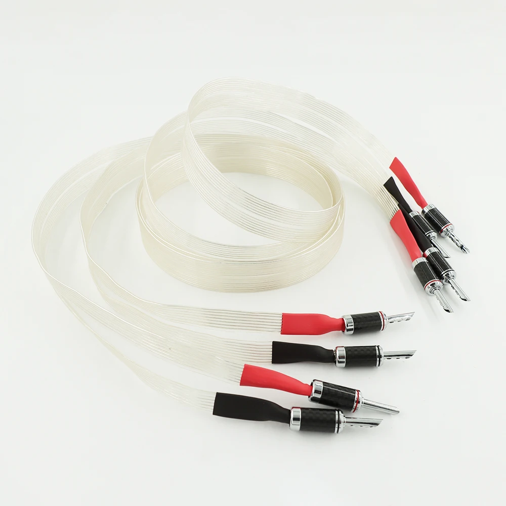 

White Draws OCC Silver Plated Audio Speaker Cable OCC Silver Plated Speaker Wire Carbon Fiber Banana Plug