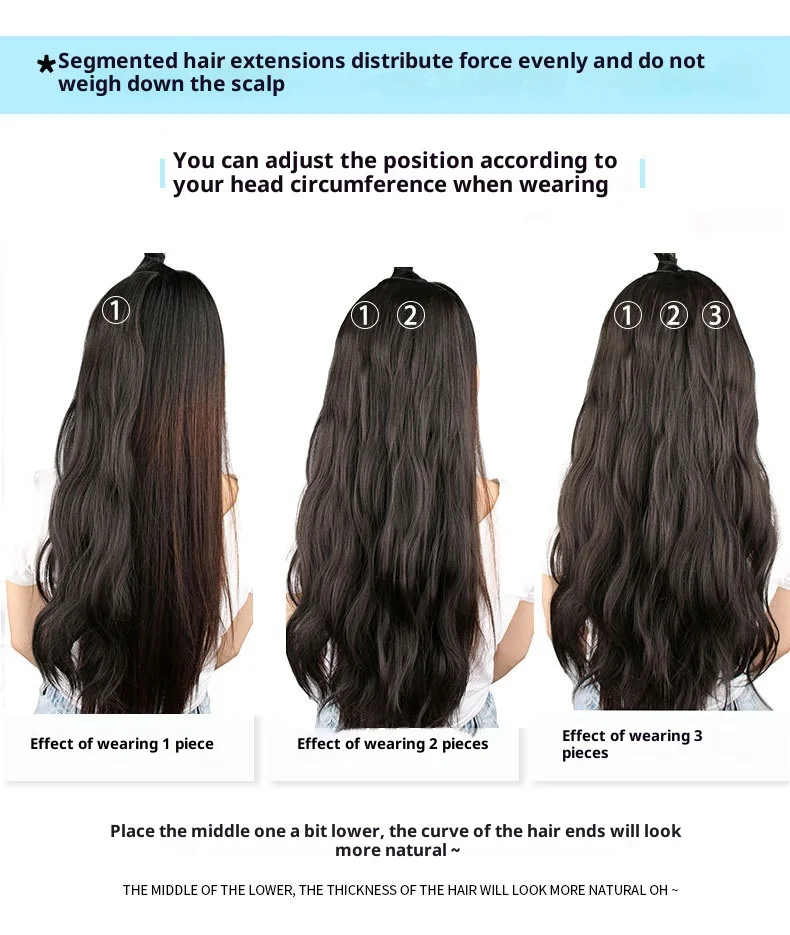 شعر مستعار للنساء طويل مجعد ثلاث قطع وصلات شعر سيدة أنثى حجم الشعر قطعة واحدة الاصطناعية تموج محاكاة الشعر