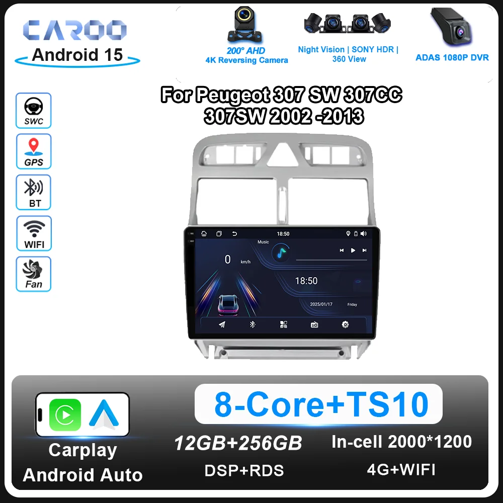 

Android 15 Car For Peugeot 307 SW 307CC 307SW 2002 -2013 Auto GPS Navigation Auto Radio Multimidia Player 4G Carplay NO 2DIN DVD