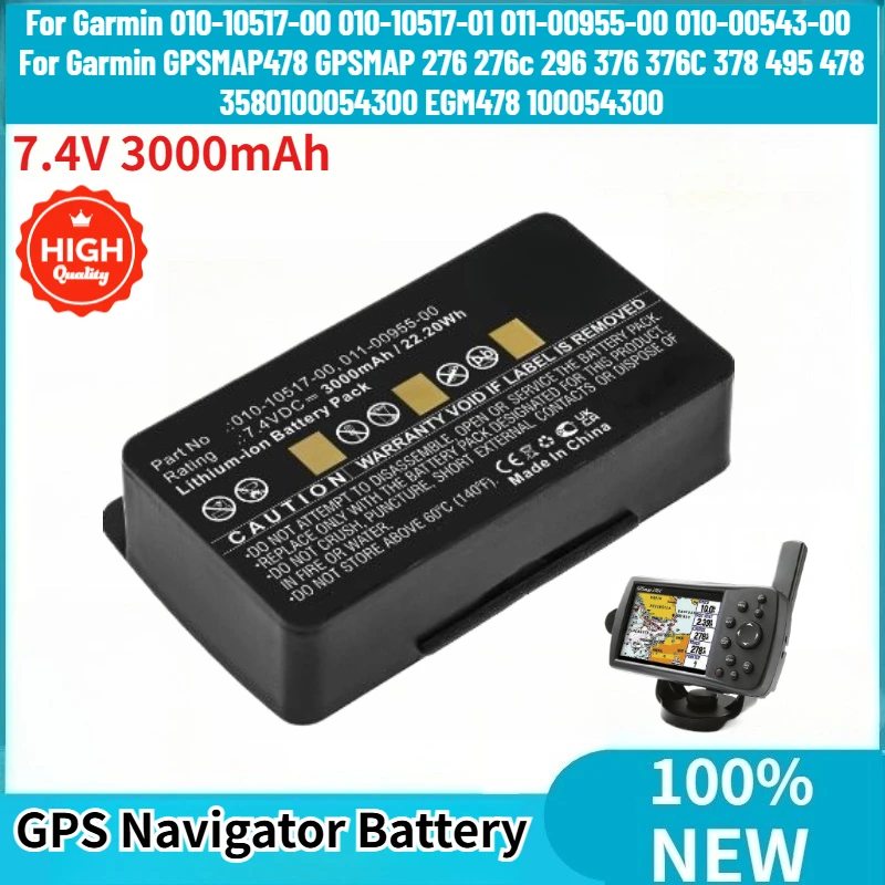 

High Quality 010-10517-00 GPS Navigator Battery 7.4V 3000mAh for Garmin GPSMAP 378,478,495,276,276c,296,376C,EGM478,010-00543-00