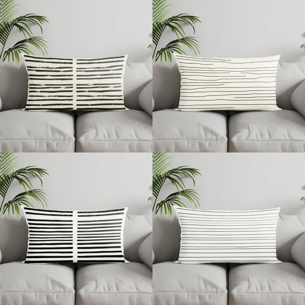 

Домашний декор, современная черно-белая полосатая подушка, подходящая для дивана, спальни, автомобиля, наволочка, прямоугольная подушка для спины