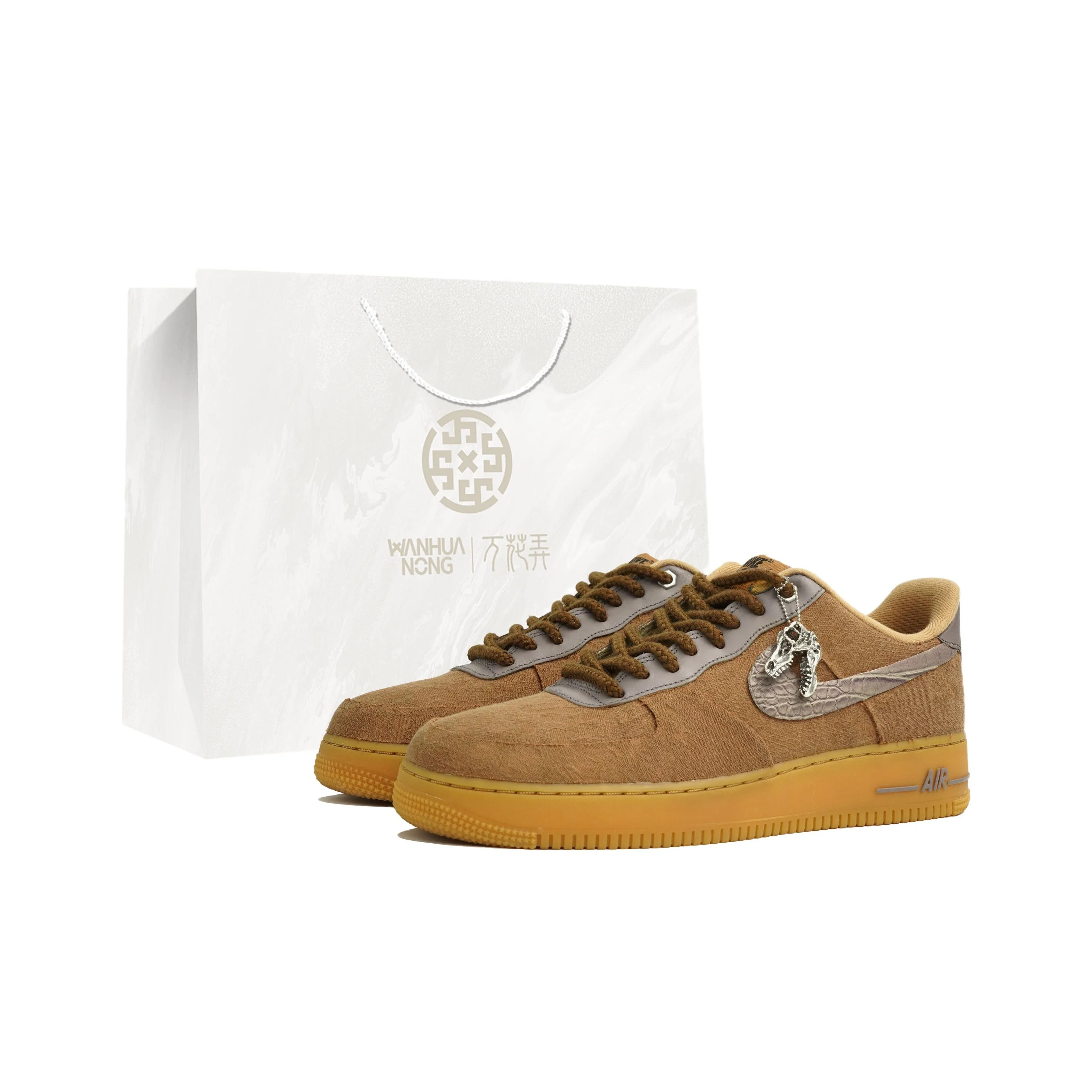 Nike Air Force 1 Kaleidoscope, Hunt, Shopping Bag Skateboard Shoes Unisex Wheat CJ9179-200(Team113-S-BOX)