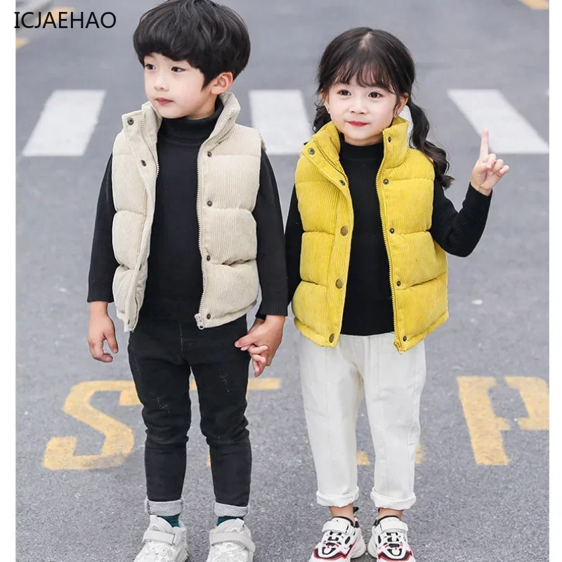 

2025 Boys Toddler Children Corduroy Thickened Vest Girl Warm Undershirt Cute Casual Fashion Outerwear Winter Spring Kid Clothes