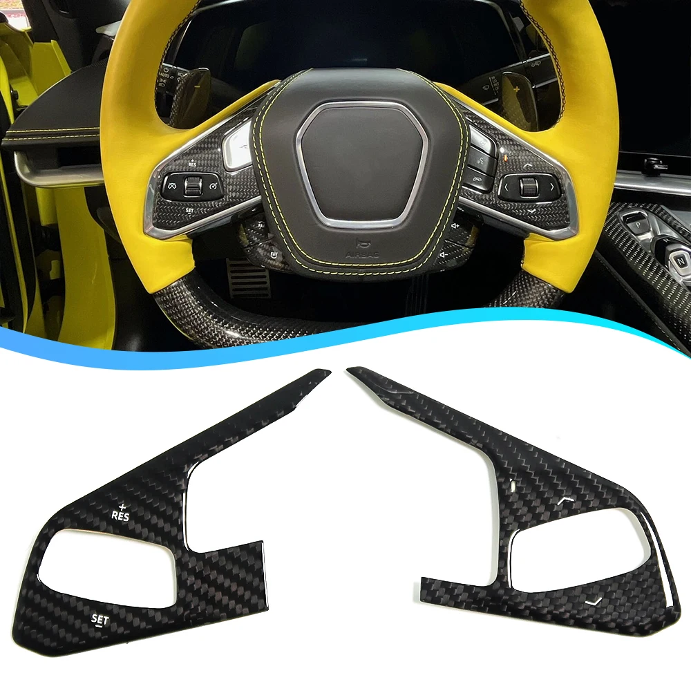 

For Chevrolet Corvette Stingray C8 Z51 2020+ Car Steering Wheel Cover Sticker Trim Real Carbon Fiber Car Interior Accessories