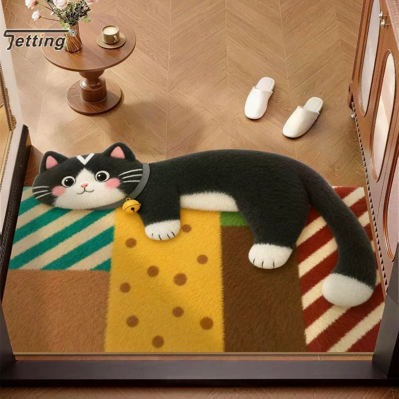 Cute Cartoon Black Cat Shaped Area Rug Soft Plush Non Slip Backing Perfect For Entryway Bedroom Living Room Decor