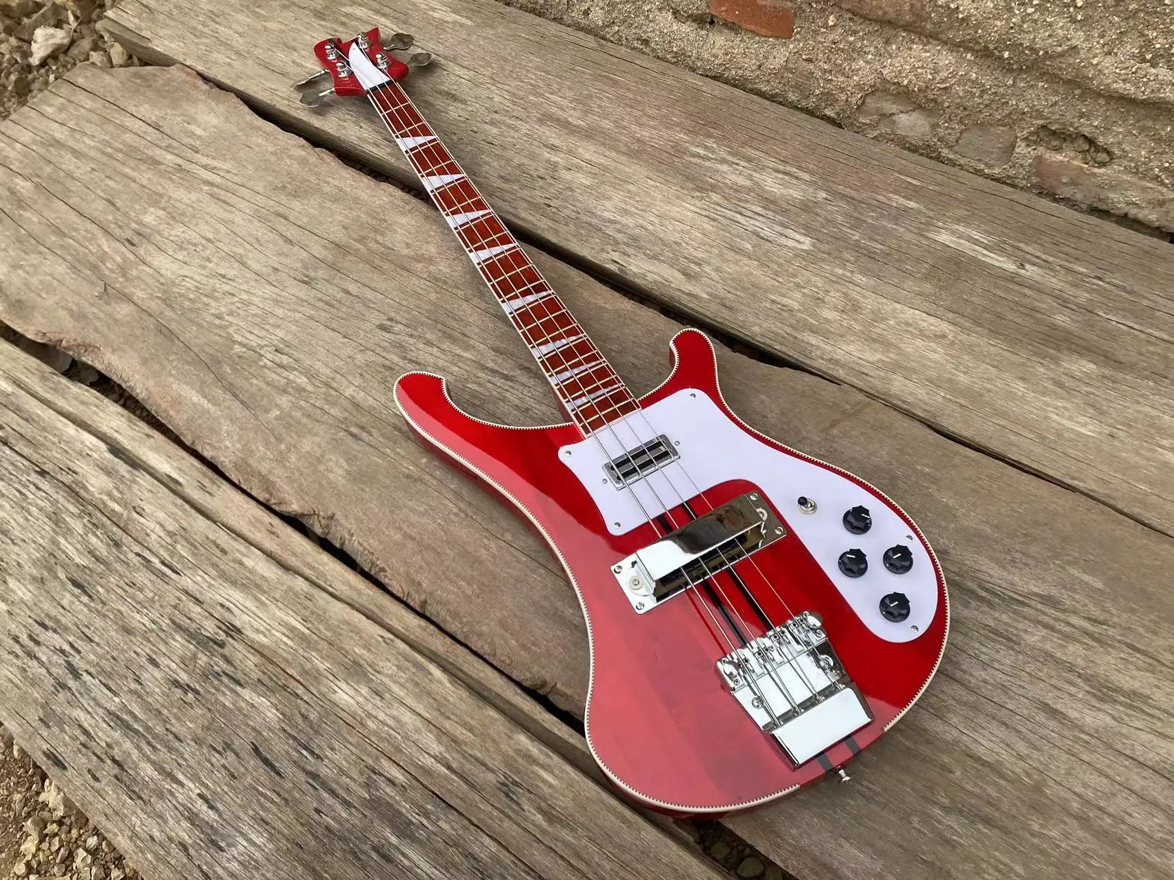 5 piece Maple + Rosewood Neck Thru Body Electric Bass Guitar with Adjustable Bridge Checkerboard Binding Red Color 4 String Bass