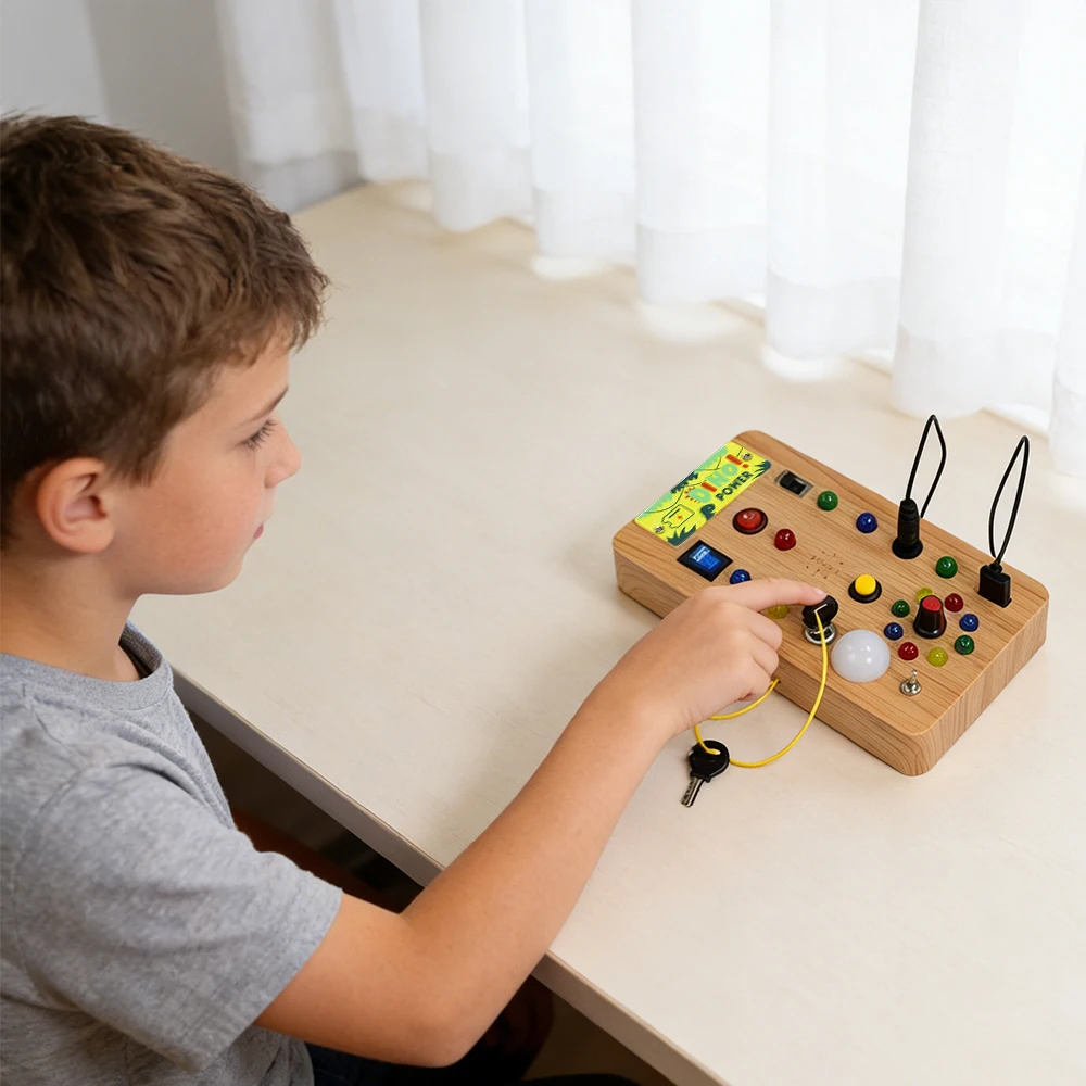 Picture 3: Children's Montessori LED Light Busy Board Simulation Switch Power Board Busy Light Button Puzzle Early Education Learning Toy