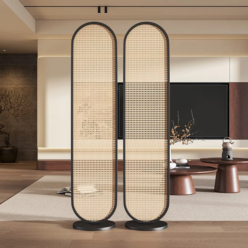 New Chinese Rattan Screen Partition Guest Restaurant Entrance Modern Simple Wrought Iron No Punching Movable Blocking Decoration