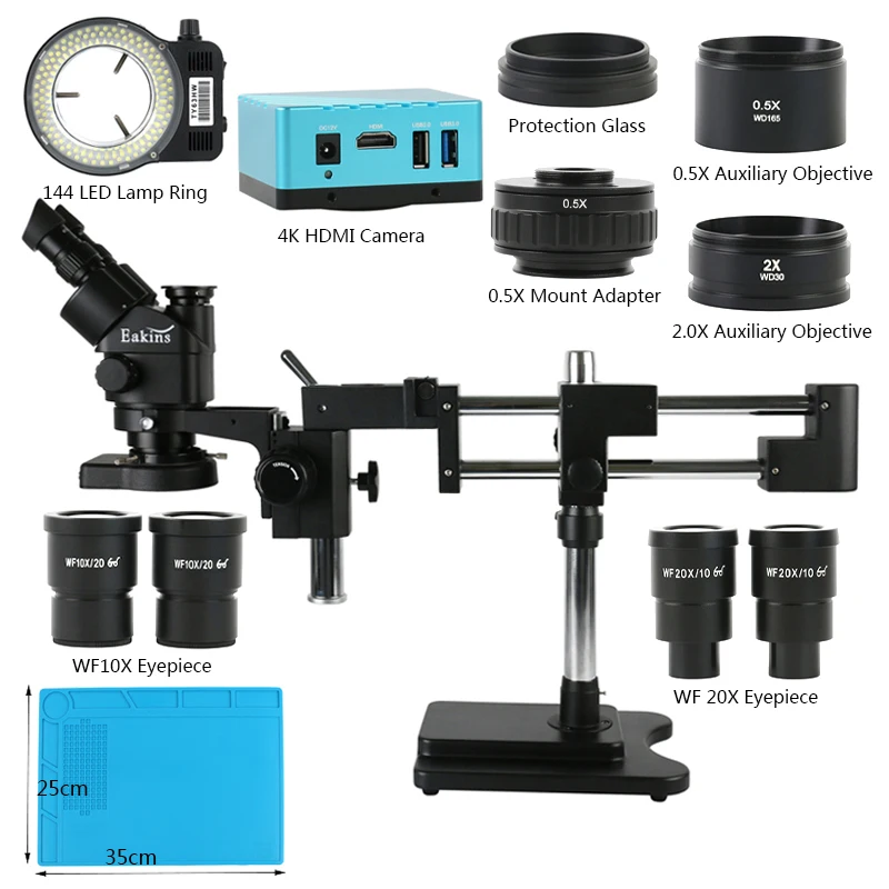 

Тринокулярный стереомикроскоп с двойной стрелой + зум 3,5x-90X + промышленный UHD 4K SON IMX334 HDMI видеокамера для измерения