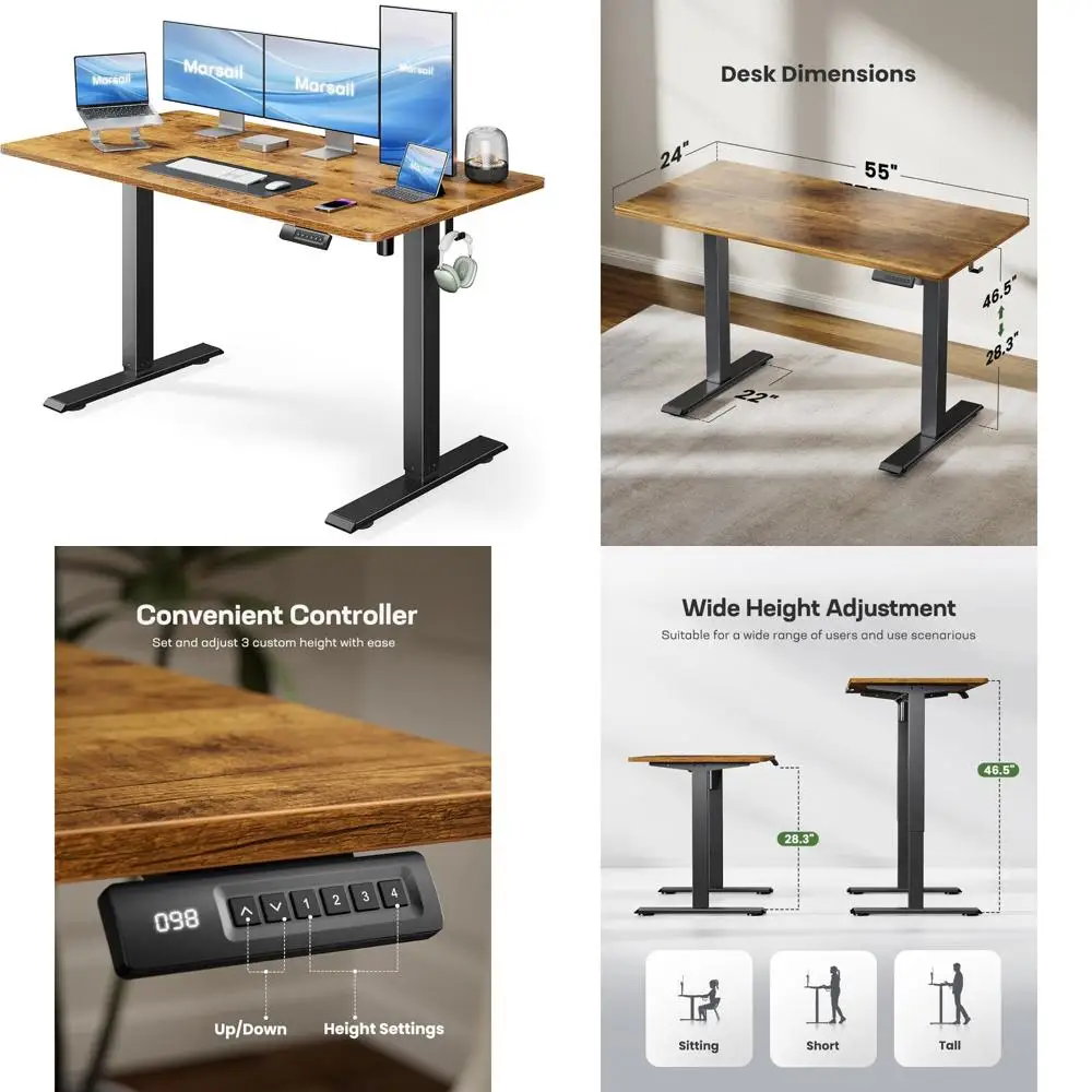 

Adjustable Height Electric Desk, Large 55x24 Inch, Stand-Up Home Office Desk with 4 Memory Settings