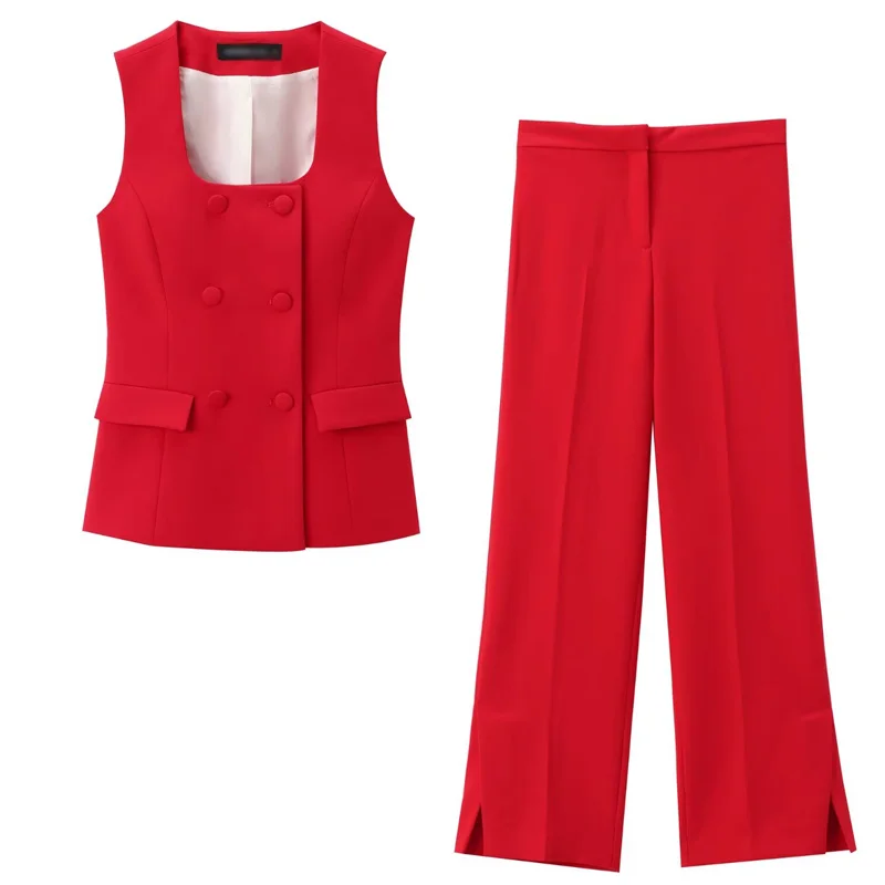 TRAF Pant Sets Women\'s Suits Summer Set Woman 2 Pieces Pants And Top Red Trousers Sets Tailoring Set Vacation Outfits Woman 2024