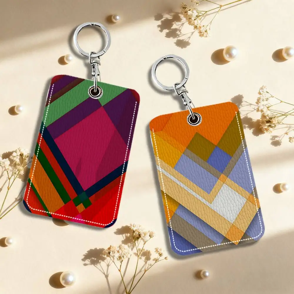 Irregular Abstract Shapes Keyring Leather Access Card Holder Keychain Community Proximity Card Protective Case