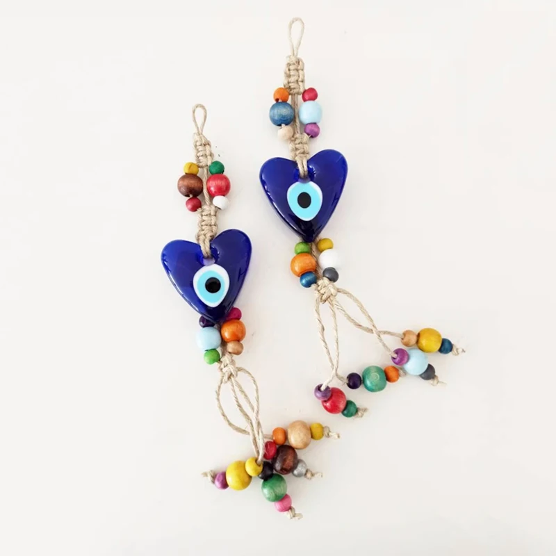 Evil Eye Glass Evil Eye Bead Heart Shape Wall Hanging  Macrame Wall Hanging Turkish Evil Eye Decor Blue Evil Eye Home Decor Gift