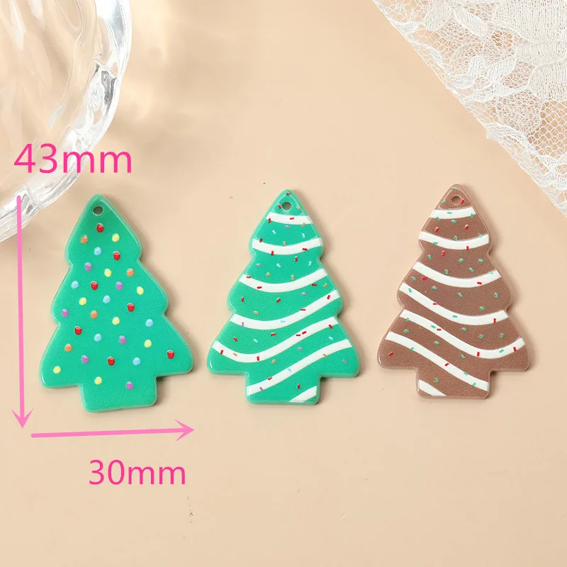 6pcs Christmas Tree Cake Charms Creative Acrylic Pendant Fashion Accessories For Diy Making