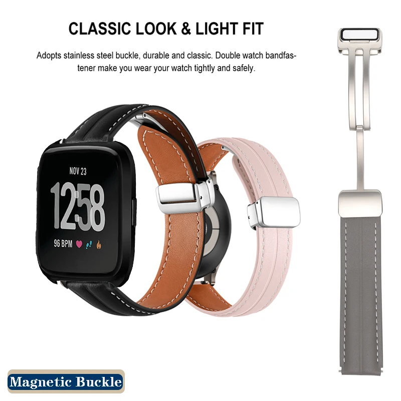 Folding Buckle Magnetic Buckle Leather Strap Band For Fitbit Versa 2 / Versa Lite / Versa 1/ SE