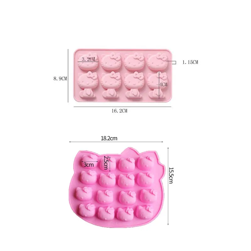 헬로 키티 아이스 큐브 트레이, 실리콘 몰드, 냉동고 재사용 가능 만화 산리오 DIY 초콜릿 비스킷 몰드 베이킹 도구, 4 그리드, 8/16 그리드