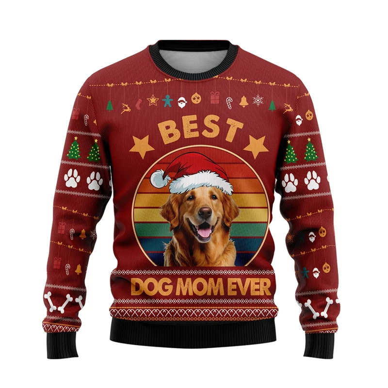 Best Dog Mom Ever Ugly Christmas Sweater Funny Cute Pet Dog Graphic Men Women Sweatshirt Casual Dogs Lover Pullovers Tracksuit