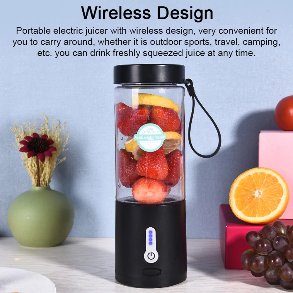 

Portable Blender Cup USB Electric Fruit Juicer Rechargeable Juice Mixer 530ml with 6 Blades for Outdoor Sports Travel Camping