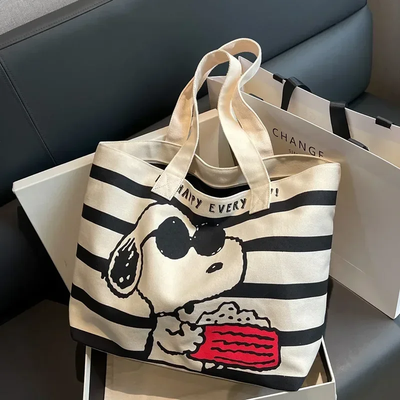 Girl fashion stripe Canvas shoulder Bag Women Large Capacity New Cartoon Snoopy Tote Bag handbag shopping bag 46x38x18cm