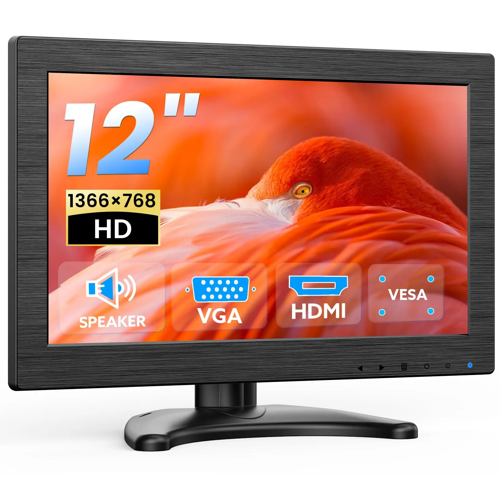 Eyoyo 12-inch Video Monitor for Computer CCTV Camera Desktop Display 1366x768 HD LED Screen with HDMI VGA Port,Built-in Speakers