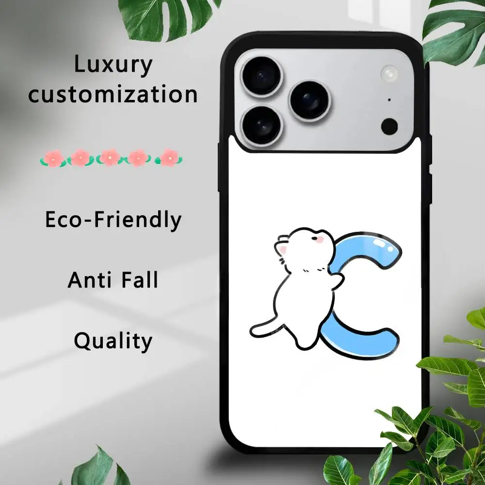 Kätzchen Englisches Alphabet Handyhülle für iPhone 17 16 15 14 13 12 11 Pro Xs Max Mini Plus Celulares Hard Funda