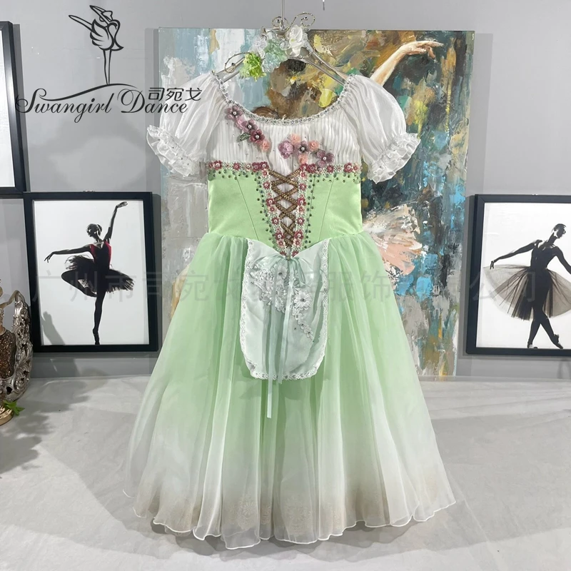

Grass Green La fille mal gardée Профессиональное балетное романтическое длинное мягкое платье-пачка BT4404