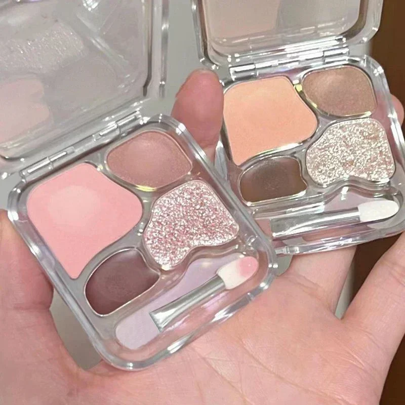 Paleta de sombra de ojos en polvo de cuatro colores, brillo brillante, párpado Natural, sombra de contorno de gusano de seda, tono Natural, delineador de ojos marrón, barro