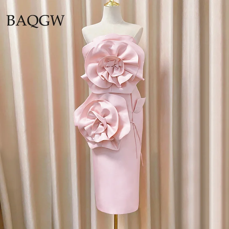 

3D Flowers Summer Sexy Backless Dress for Women Elegant Slash Neck Sleeveless Bandage Split Elegant Party Solid Color Clothing