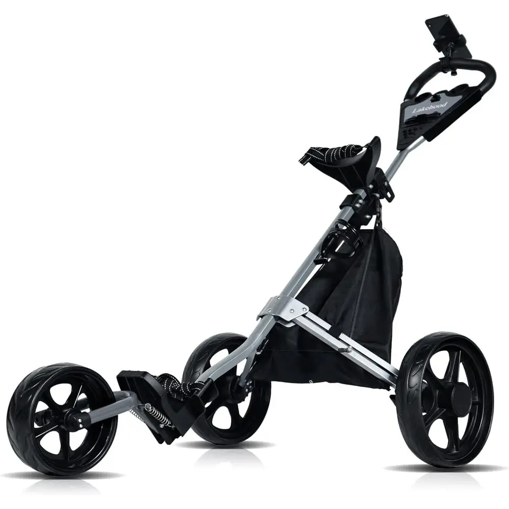 

Three-Wheel Folding Golf Cart with Scorecard and Phone Holder for Clubs and Bag