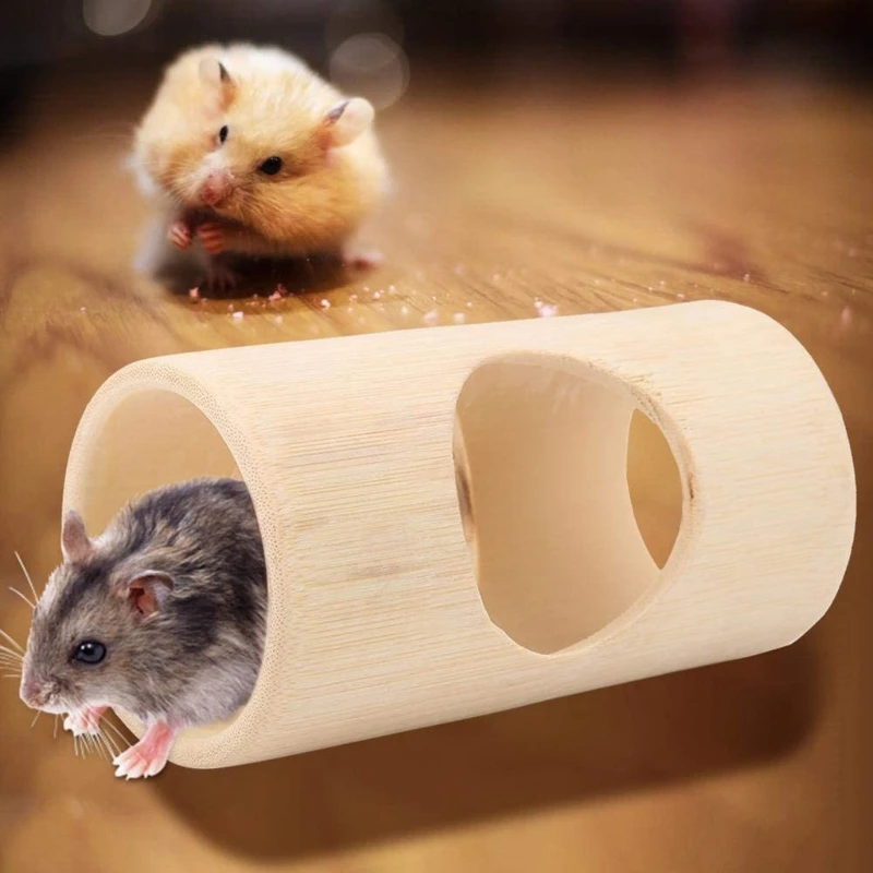 50JC Hamster Chew  Natural Wood Tunnel 3 Holes Bamboo Tube for Small Animals