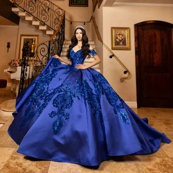 Royal Blue Quinceanera Dress Ball Gown Shiny Lace Applique Beading Corset Sweet 16 Birthday Party Gowns Vestidos 15 De XV Años