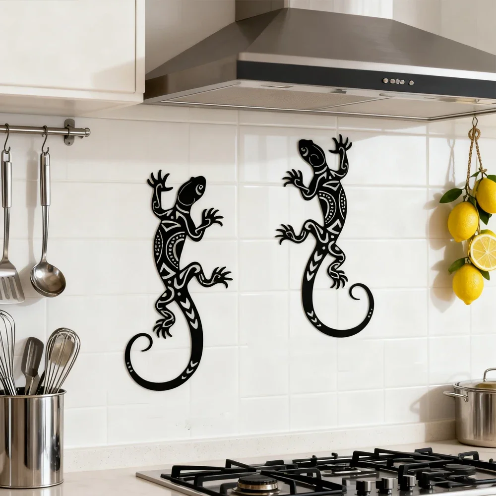 2-piece iron gecko wall decorations, suitable for home garden courtyard decoration, door frame decoration home beautification en