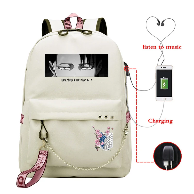 Final Season Attack on Titan Ackerman Girls School Bag Anime Backpack Usb Charging Titans Attack Shingeki No Kyojin Schoolbag