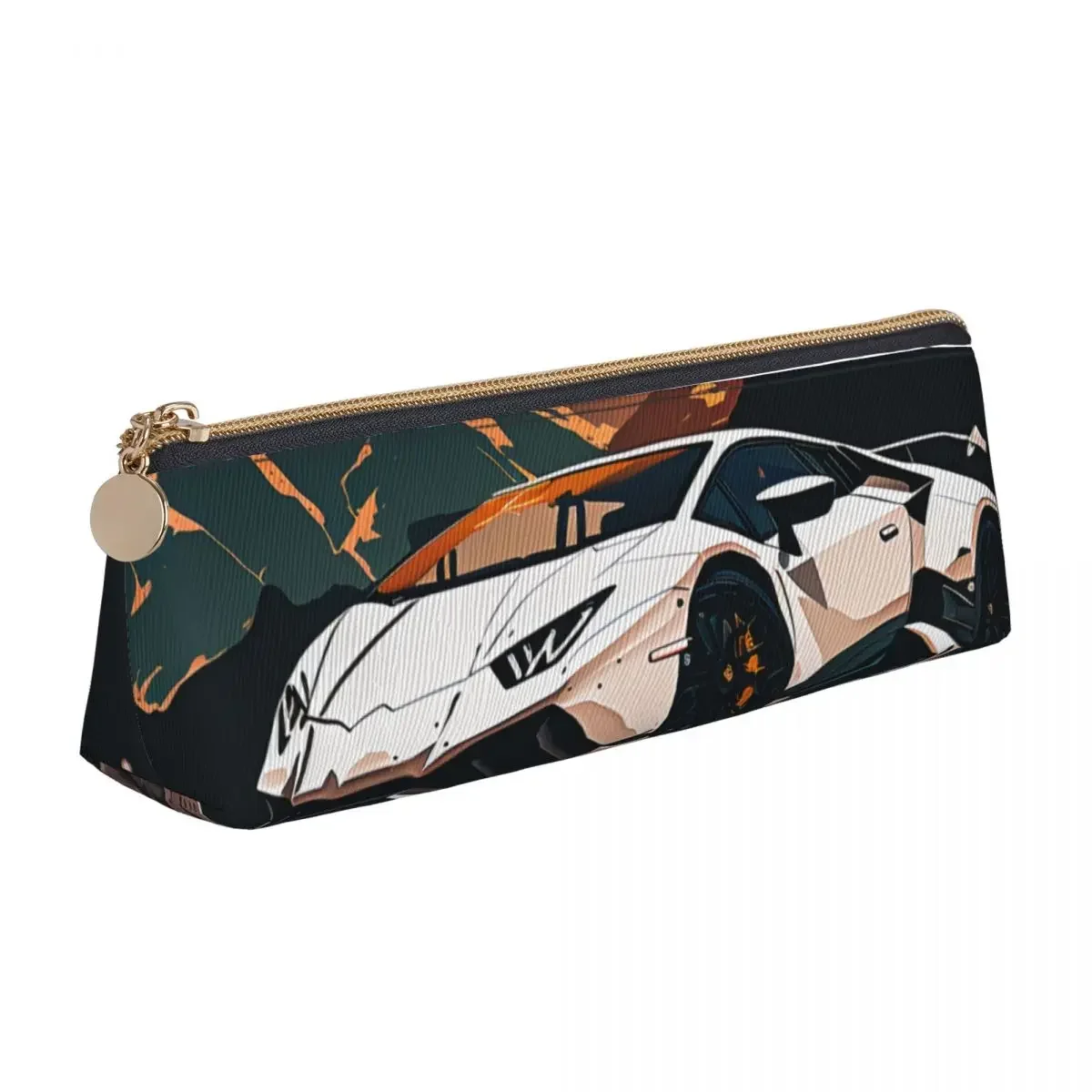 Noble Sports Car Triangle Pencil Case Sun Mountain Back to School Large Zipper Pencil Box Boy Girl Kawaii Leather Pen Bag