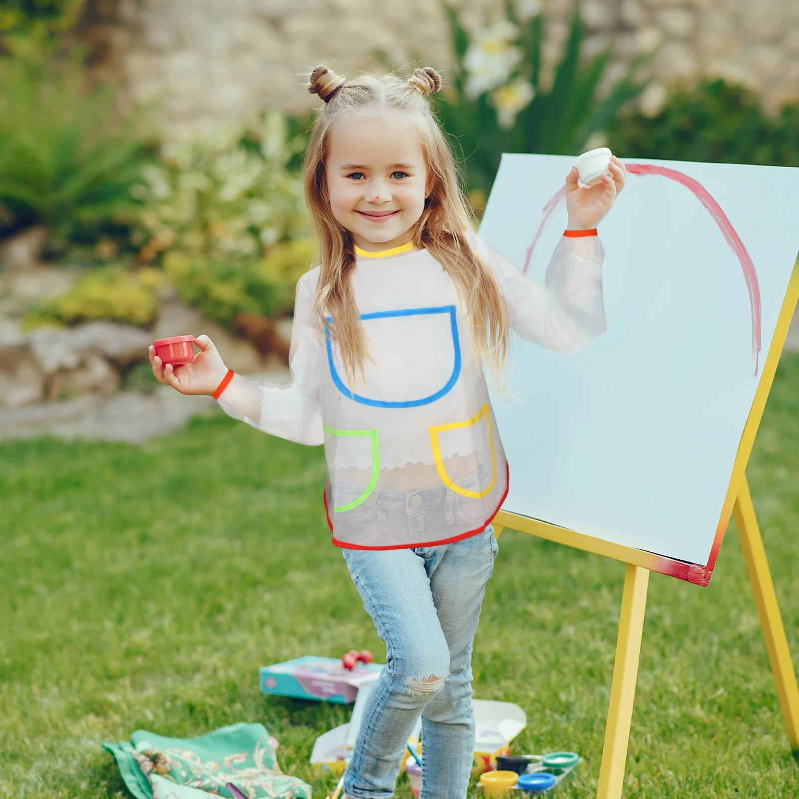 

Children Painting Smock Apron Long Sleeves Art Craft Protection Children Painting Smock Large Pockets Hook Loop Seal