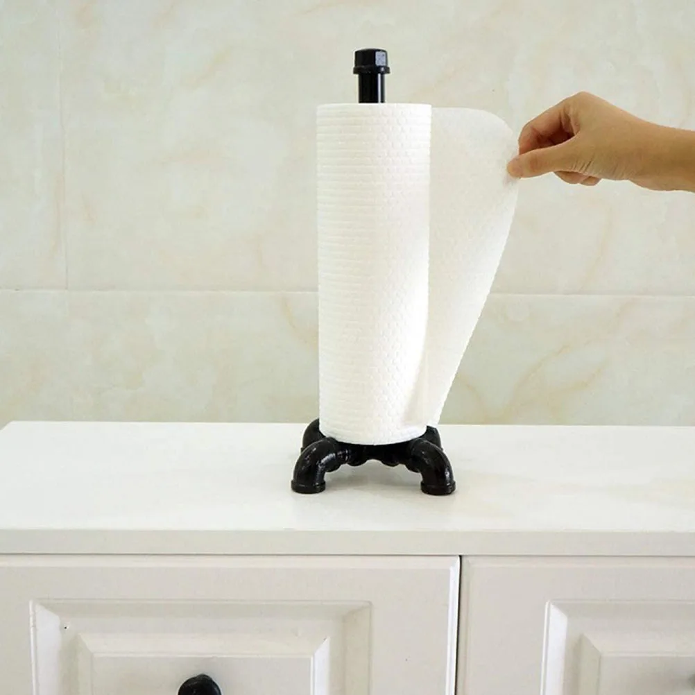 

Retro Industrial Style Tissue Holder Black Iron Material Roll Paper Stand Vintage Decorative Rack For Kitchen countertop