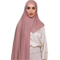 Muslim Women Premium Instant Cotton Jersey Hijab Scarf Modal Jersey Hijabs Scarves With Hoop Pinless HeadScarves 170*60cm