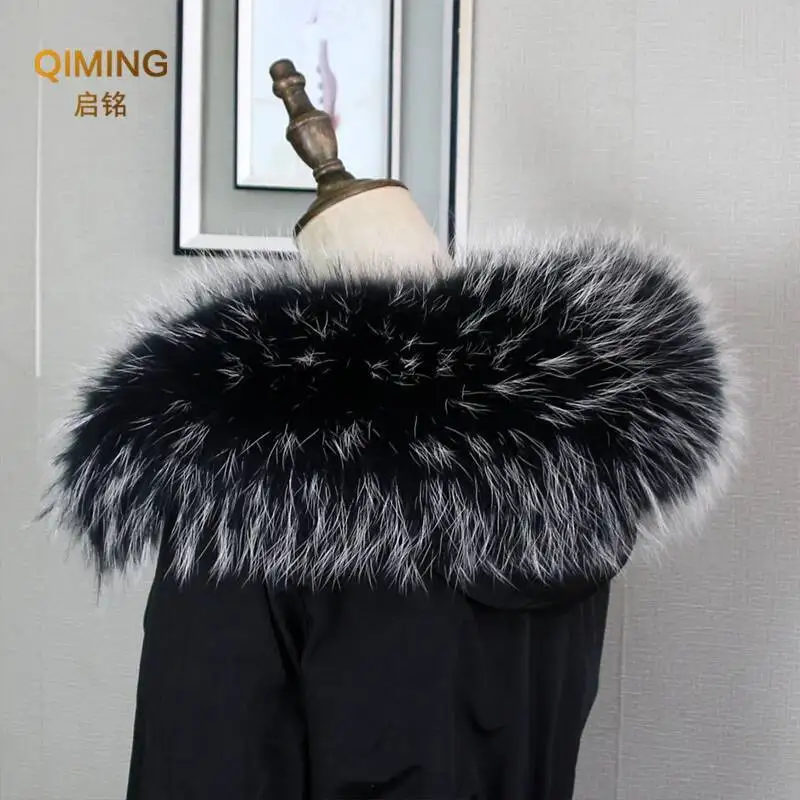 Inverno 100% Vera Pelliccia Collo Sciarpa di Pelliccia di Procione Naturale Cappotto di Lusso Delle Donne Trim Cappuccio Decor Accessori Sciarpe Calde Scialle di Moda