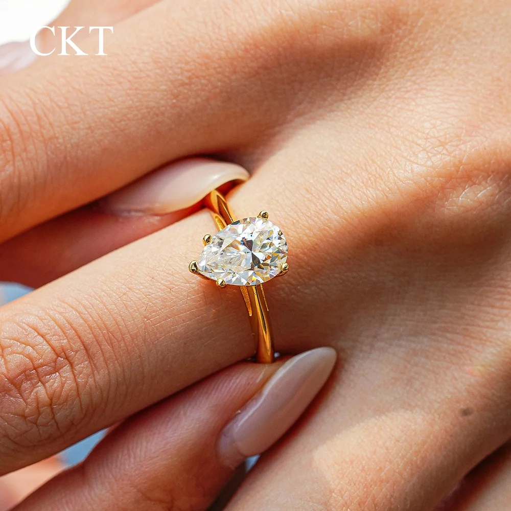 خاتم CKT فاخر من الذهب عيار 18 قيراط للنساء مزين بخواتم مويسانيتي ماسية 2 قيراط مجوهرات الزفاف الجميلة #3
