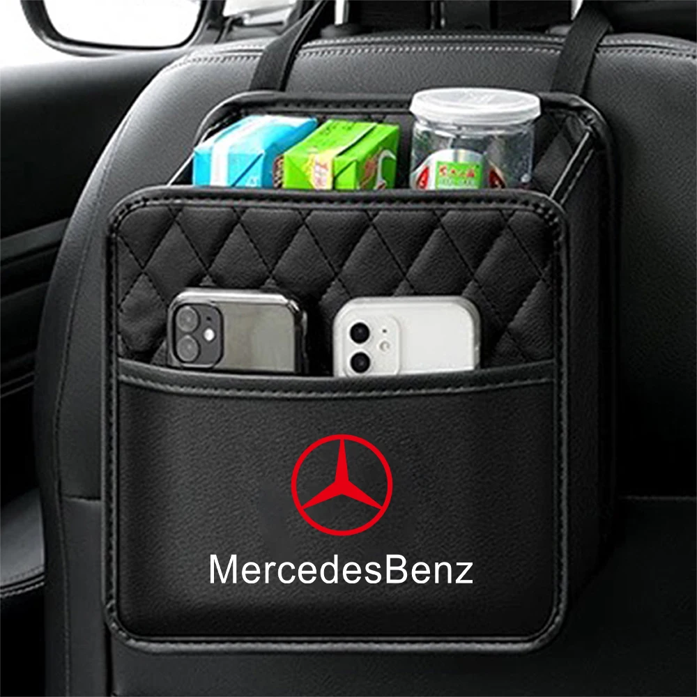 Car Emblem Styling Leather Storage Bag Auto Interior Hanging Organizer Accessories for Mercedes Benz AMG W211 W212 Smart GLC GLA