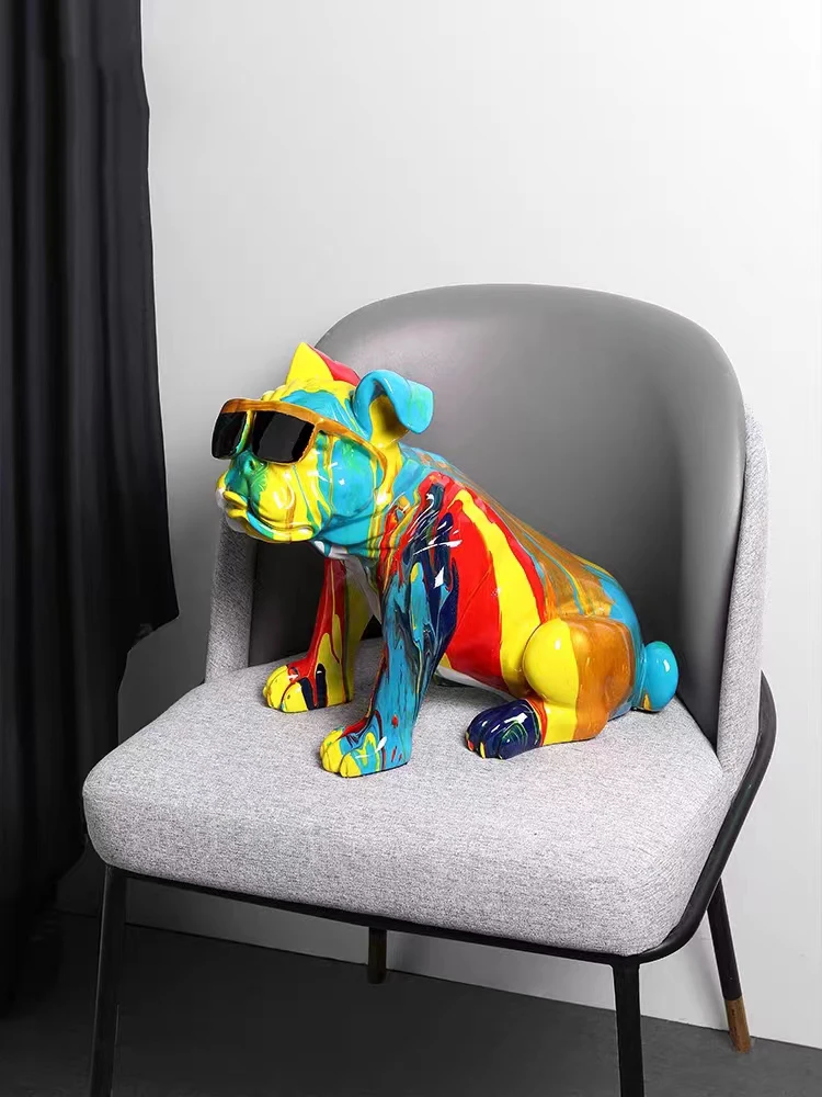 Room Decor Nordic Splash Color Art Simulation Bulldog Dog Decoration Luxury Living Room Large Floor Animal Statue Sculpture Gift